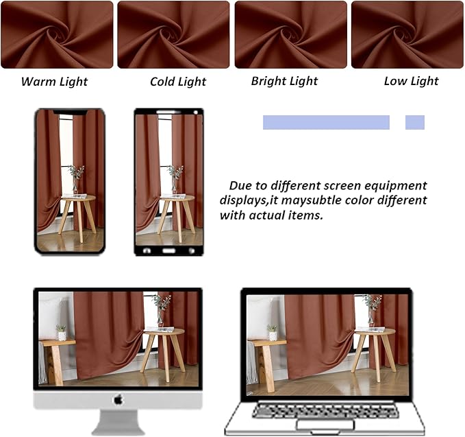 Simplebrand Ava Terracotta Blackout Curtains for Bedroom 84 Inch Length 2 Panels Set, Solid Thermal Insulated Privacy Living Room Window Treatment Curtains Blackout Drapes, W40 x L84 Inch, Terracotta