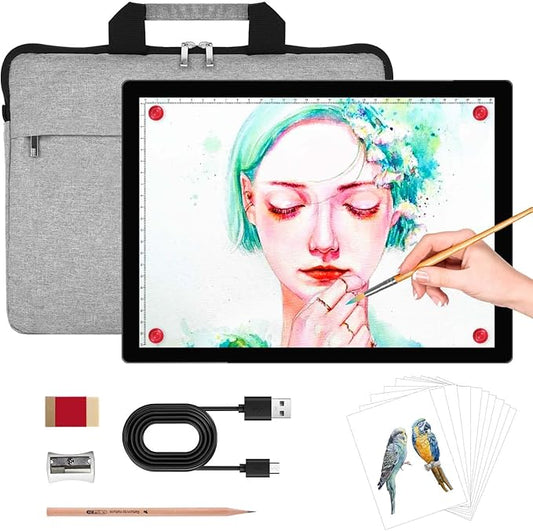 Rechargeable A4 Light Box for tracing with Padded case,Magnetic Light pad Built-in 2500mAH Battery,5 Levels of Brightness Light Table,Portable Light Board for Diamond Painting Drawing,Sketching,X-ray