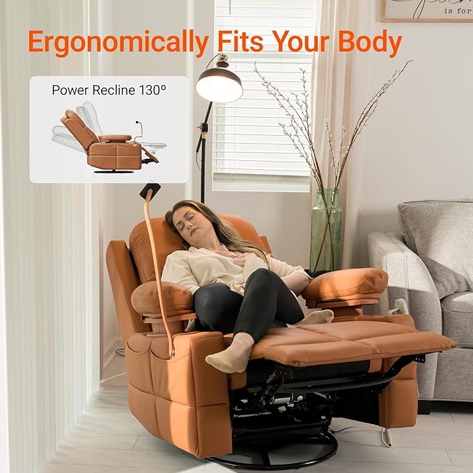 Rocking Chair Nursery with Adjustable Armrests, Electric Glider Recliner Nursing Chair for Breastfeeding, Power Swivel Recliner Chairs with USB Port and Storage, FSC Certified (Mocha)