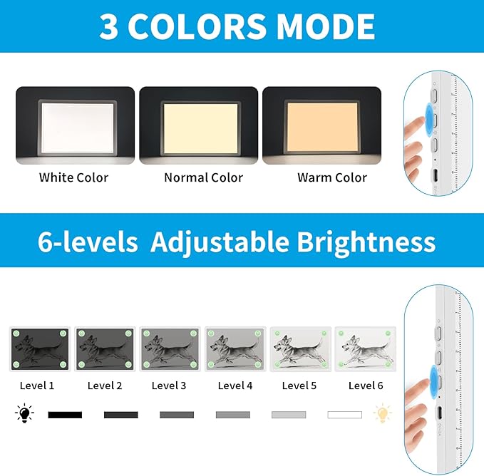 Phylosal Magnetic A3 Light Pad with Bag, Super Bright Light Box with Side Button, Diamond Art Light Board, Lightbox for Tracing and Drawing, USB Power Light Table for Sketching, Weeding Vinyl (White)