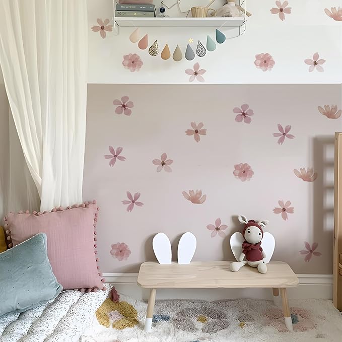 YouRfocus Daisy Wall Decals | 36 PCS Boho Flower Stickers for Girls' Rooms, Playrooms, and Nurseries | Dual Layer Print for High Coverage | Removable Peel and Stick Wall Decor (Pink-A) | 6 Sheets