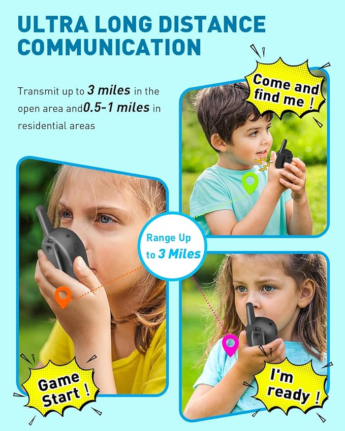 Walkie Talkies for Kids Long Range - Kid Walkie Talkies with Replaceable Shell Backlit LCD Flashlight 3 Miles Range - Toys for 5-7 Year Old Boys and Girls (2 Pack - Rechargeable)