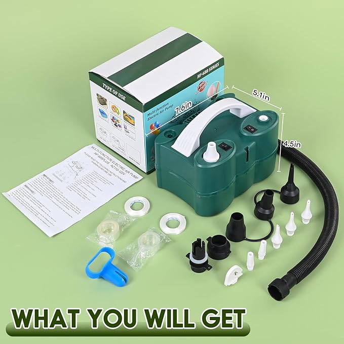 3-in-1 Electric Balloon Pump, Portable Air Pump for Latex 260q Foil Balloons, Dual Nozzle Balloon Blower Machine for Party Decoration, 110V AC Inflator Deflator for Inflatables Pool Floats Mattress