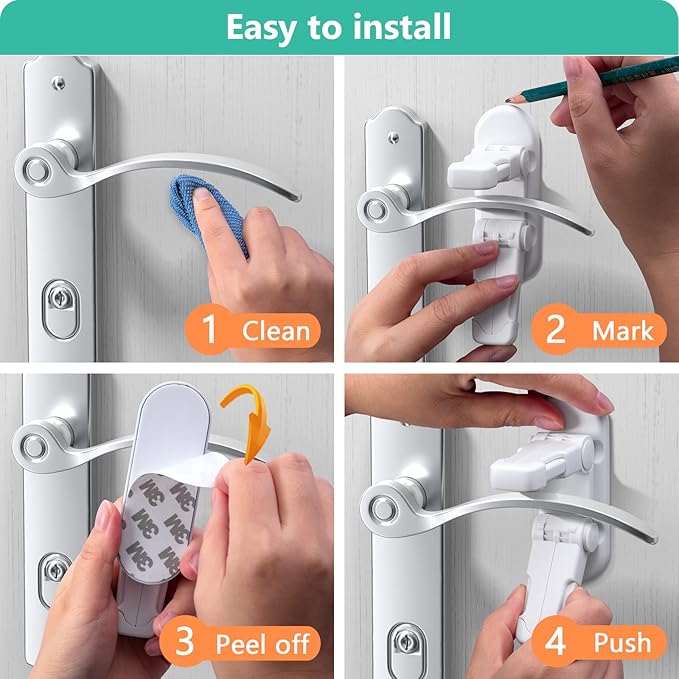 Door Lever Lock (3 Pack) Door Locks for Kids Safety, Baby Proofing Door Knob Child Proof Door Knob Covers, Child Safety Locks for Doors, with 3M Adhesive, for Doors, Windows, Bathtubs, Faucets (White)