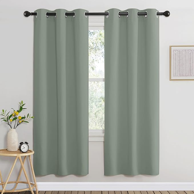 NICETOWN Room Darkening Curtains for Nursery, Grommet Thermal Insulated Light Blocking Window Treatments Sound Reducing for Bedroom, W37 x L72, 2 Panels, Sage Green