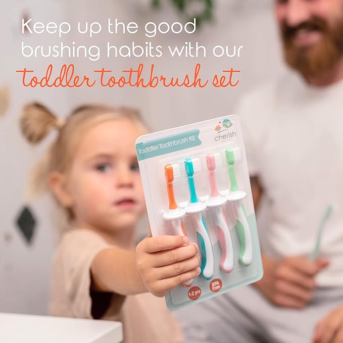 Cherish Baby Care Baby Toothbrush & Toddler Toothbrush Set (0-2 Years) - BPA-Free & Safety-Tested, 2023 Award Winner, Food-Grade Silicone (Teal)