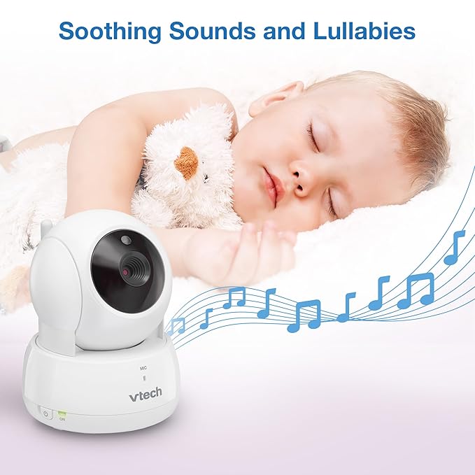 VTech VM924-2 Remote Pan-Tilt-Zoom Baby Monitor with 2 Cameras & Audio,5" LCD Screen,Up to 17Hrs Video Streaming&31Hrs Battery for Audio,Night Vision,1000ft Range,Soothing Sounds,Temperature Sensor