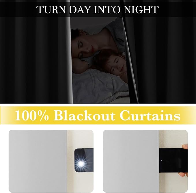 NICETOWN 100% Blackout Curtains 96 inches Long, Grommet Portable Blackout Travel Window Treatment Thermal Curtains Energy Saving for Bedroom/Home Theater, Off White W52 x L96, 2 Panels