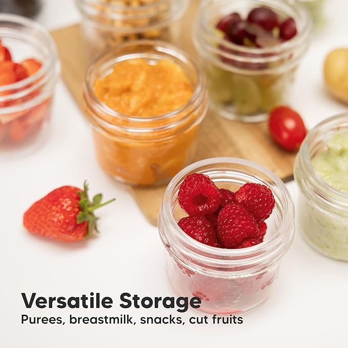 KeaBabies 12pk 4oz Glass Baby Food Containers with Lids - Leak-Proof, Microwavable Small Glass Jars, Baby Purees & Toddler Snack Storage Containers, BPA-Free, Dishwasher & Freezer Safe (Terracotta)