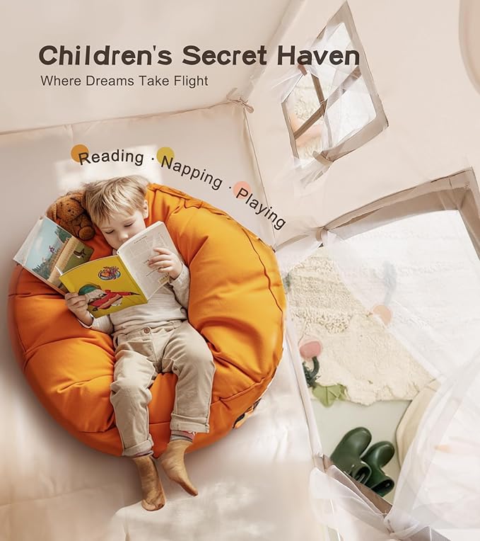 Play Tent with Mat, Star Light, Large Kids Playhouse with Windows Easy to Wash, Indoor and Outdoor Play Tents for Kids, Little Dove Toys for Girls, Boys, 47x40x52 (Beige Playhouse, Large Size)