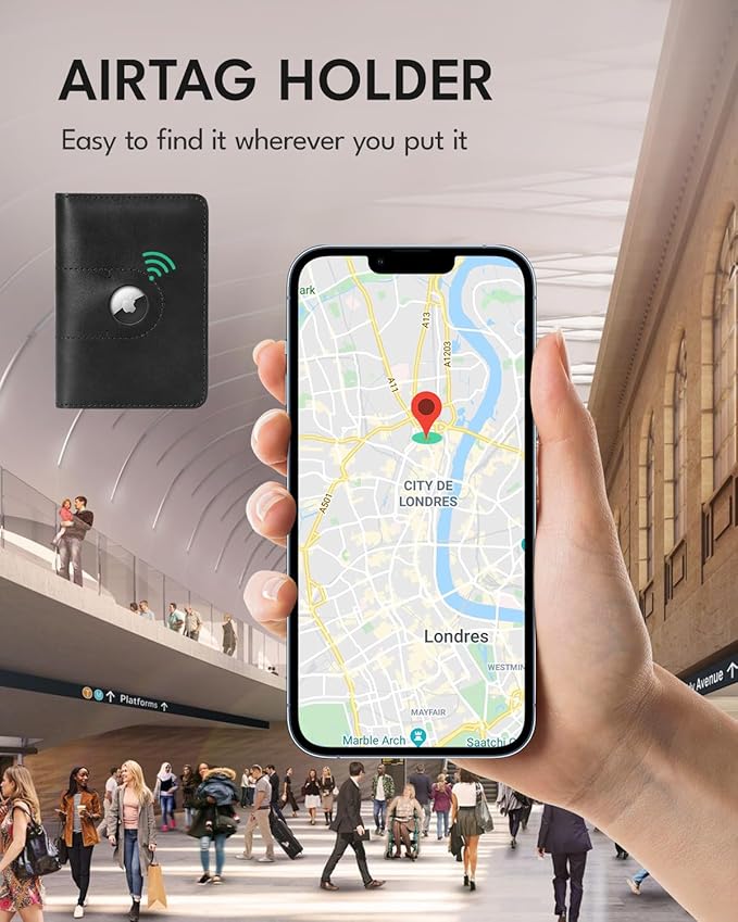 ALLIVE Passport Holder for Travel, Genuine Leather Passport Holder with Airtag Women Men,Travel Must Haves Airport Essentials, Passport Cover Travel Gifts Black