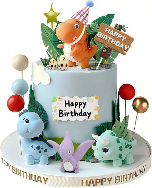 20pcs Dinosaur Cake Topper Set with Dinosaur Eggs - Reusable Dinosaur Cake Decorations，Dinosaur Birthday Decorations for Boys & Girls (Dinosaur Cupcake Toppers, Happy Birthday Cake Accessories)