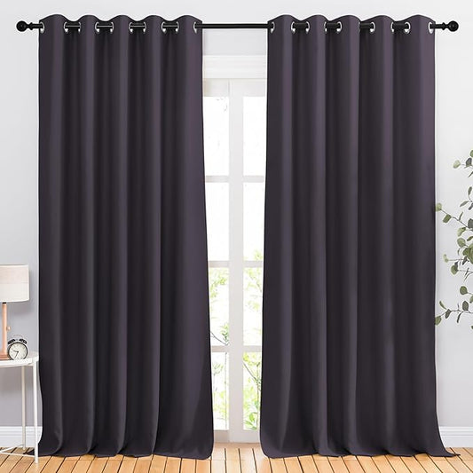 NICETOWN Blackout Room Divider Curtains 118 inches Long, Grommet Thermal Window Treatments Sound Reducing Drapes for Sliding Glass Door, Greyish Purple, W66 x L118, 2 Pieces