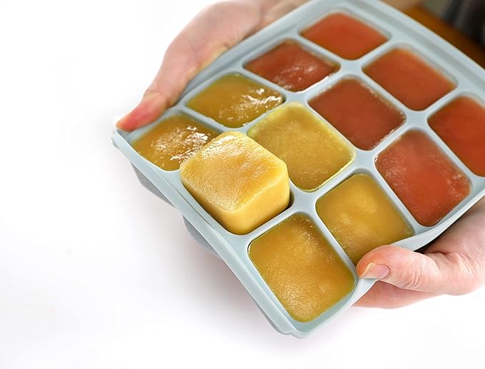 Baby Food Storage Silicone Cubes with Clip-On Lid Freezer Tray Baby Food Soups Purees Ice Easy and Safe Design Made in Korea (12 Ocean Blue)