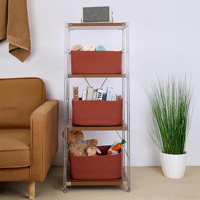 Large Storage Baskets for Shelves, Closet Organizers Bins for Clothes Blanket Towels, Baby Nursery, Toy Baskets Box, Woven Rope Baskets, 17 x 13 x 7.5”, 2 Packs Oxide Red