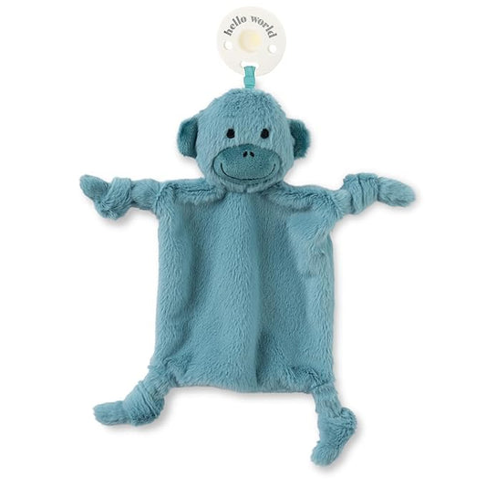 Bella Tunno Bubbi Buddy – Soft, Plush Lovey Pacifier Holder for Baby Pacifiers to Soothe, Comfort, and Bring Baby Teething Relief, Colorful Animal-Themed Baby Lovey (Monkey)