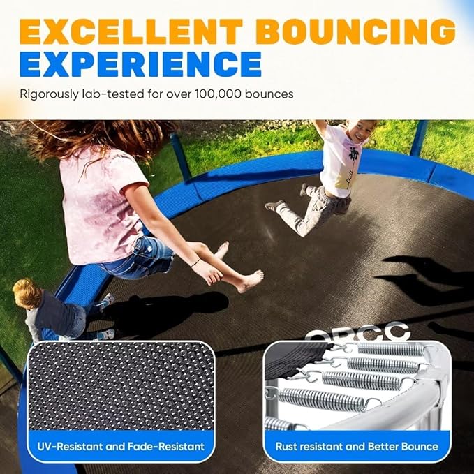 ORCC 1200LBS Weight Capacity Trampoline 16 15 14 12 10 8FT Outdoor Yard Trampolines for Kids Adults Outdoor Yard Trampolines for Kids Adults