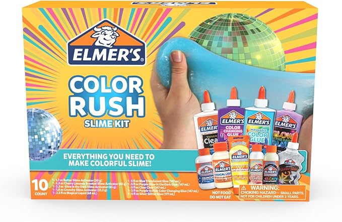 Elmer's Color Rush Slime Kit, Includes Liquid Glue, Activator, Makes Color Changing, Glow in The Dark, Butter Slime and More, 10 Piece Set - Perfect for Parties, Gift, Activity Time