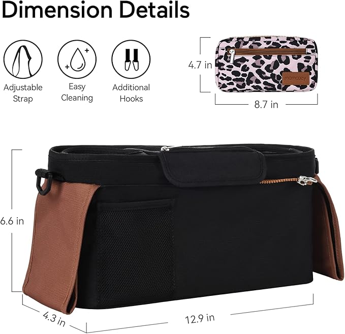 Momcozy Universal Stroller Organizer with Insulated Cup Holder Detachable Phone Bag & Shoulder Strap, Fits for Stroller like Uppababy, Baby Jogger, Britax, BOB, Umbrella and Pet Stroller