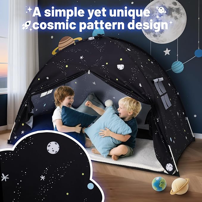 Sumbababy Large Teepee Tent for Kids: with Star Lights - Tent for Toddler Indoor Kids Teepee Tent for Boys & Girls - Toddler Play Tent Inside Canopy Bed for Playroom Gift Toys (Black Galaxy)
