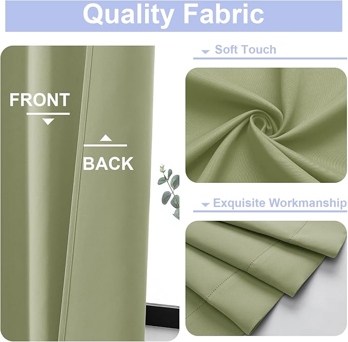 Simplebrand Ava Sage Green Blackout Curtains for Bedroom 84 Inch Length 2 Panels Set, Solid Thermal Insulated Privacy Living Room Window Treatment Curtains Blackout Drapes, W50 x L84 Inch, Sage Green