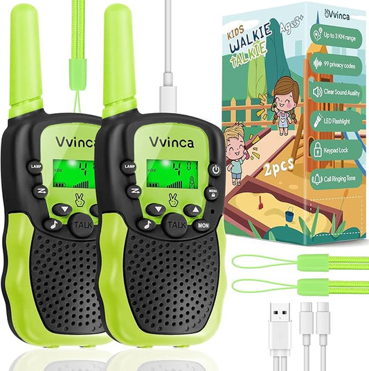 Vvinca Walkie Talkies for Kids, Rechargeable Toys for Ages 3 4 5-7 8-12 Year Old Boys Girls with Flashlight 22CH 2 Way Radio, 3 KM Long Range Walkie Talkie for Adventure Game Camping