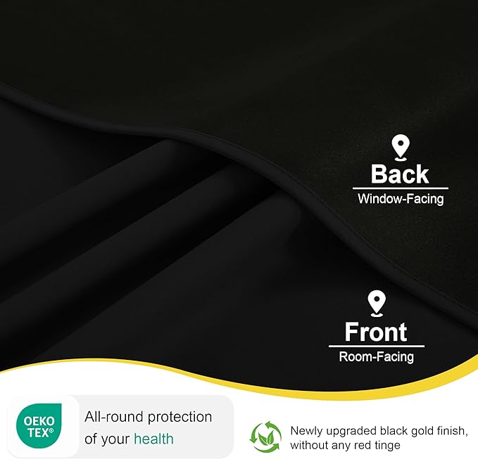 NICETOWN 100% Blackout Plylux Curtains for Living Room 2 Panels - Completely Blackout Window Drapes Thermal Insulate Smart Curtians for Nursery Patio Glass Door, Grommet Top (52 by 95 inches, Black)