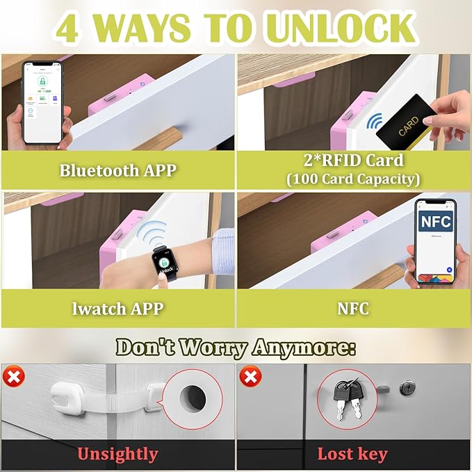 Eseesmart Smart Cabinet Lock, Hidden RFID Electronic Bluetooth Drawer Locks, Baby Proofing Child Safety Cabinet Locks for Liquor Cabinet Locker Drawer Cupboard Desk Dresser Adults
