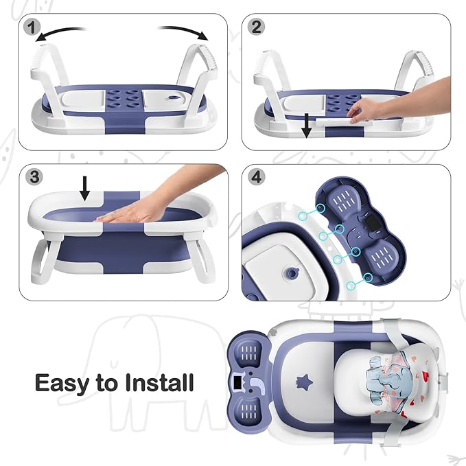 Collapsible Baby Bathtub,Baby Bath Tub with Soft Cushion & Thermometer,Baby Bathtub Newborn to Toddler 0-36 Months,Portable Travel Baby Tub
