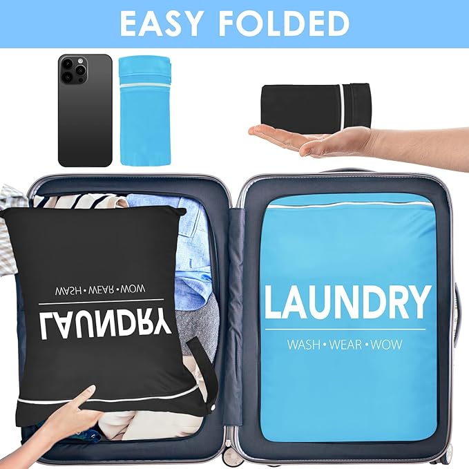 Sylfairy 2 Pcs Large Travel Laundry Bags, Waterproof Wet Dry Bags, Washable Dirty Clothes Bags for Gym, Swimming, Yoga