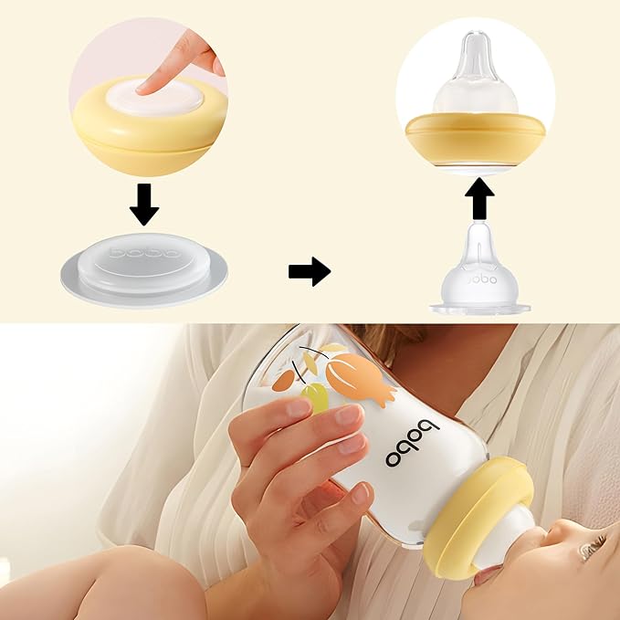 YOHKOH Breast Milk Storage Bottles - Wide Neck Glass Breastmilk Storage Bottles with Lids, BPA-Free (Multicolor1, 5.4oz (Pack of 4))