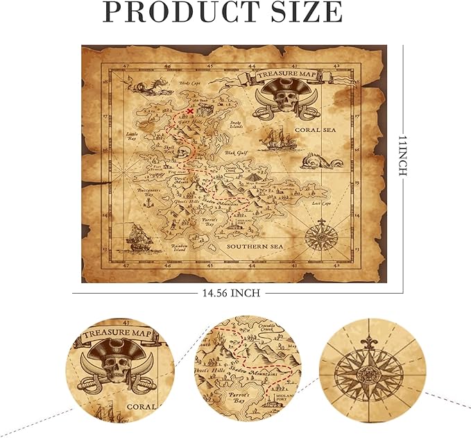 Pirate Monocular Telescope with Treasure Map Pocket Compass - Collapsible Spyglass for Party Accessory Set