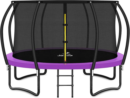 Trampoline 8FT 10FT 12FT 14FT 16FT, Recreational Trampolines with Enclosure Net and Ladder, Outdoor Anti-Rust Trampolines for Kids and Adults, ASTM Approved