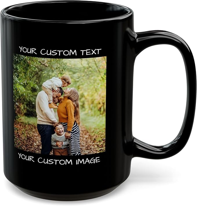 Personalized Coffee Mug – Custom Photo, Text, or Logo Ceramic Mug Tea Cup | Taza Personalizada with Picture or Message | Customized Gift Idea for Men & Women, Mom, Dad, Friends - Black/White | 15oz