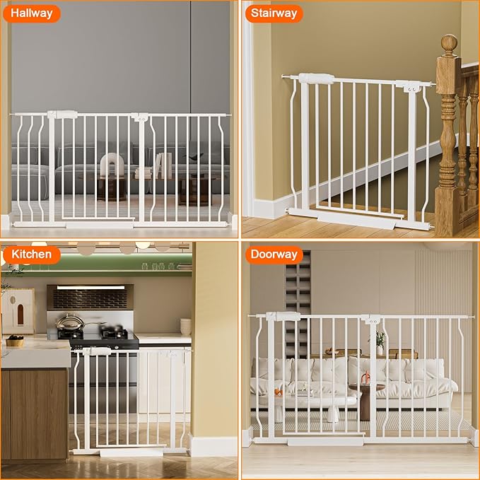 Extra Wide Baby Gate Extra Tall Dog Gate for Stairs Doorways White Metal Tension Child Pet Safety Gates with Pressure Mount 57.5-62 Inch