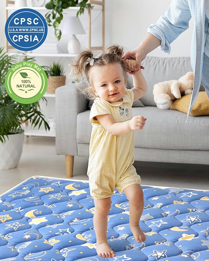 Odorless Premium Foam Baby Play Mat 50" x 50", Soft Microfiber Fabric Crawling Mat for Floor- Comfortable and Hypoallergenic, Non-Slip Cushioned Floor Playpen mat for Infants,Babies,Toddlers