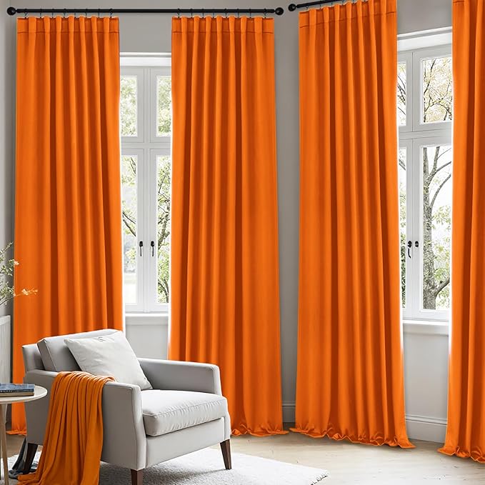 ANRODUO Back Tab Blackout Curtains for Bedroom Living Room, Rod Pocket Pinch Pleated Thermal Insulated Room Darkening Curtains 84 Inches Long 2 Panels, Orange, 42 x 84 Inch