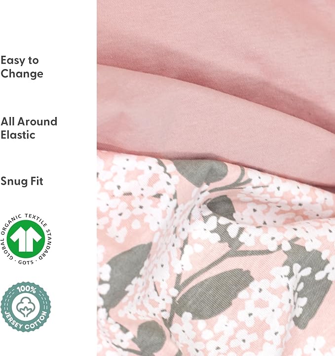 The Peanutshell 4-Pack Fitted Organic Crib Sheet Set - Soft & Breathable Baby Girl or Boy Crib Sheets, 100% Jersey Cotton Nursery Decor, Fit for Standard Mattress Cover- Cottage Floral