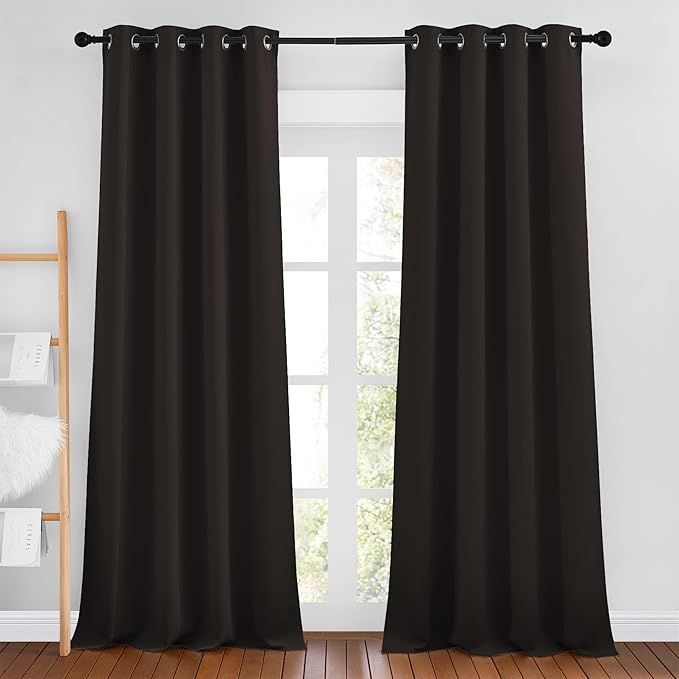 NICETOWN Toffee Brown Room Darkening 102 inch Curtains, Grommet Thermal Curtains Weighted Window Treatments for Living Room/Farmhouse, W46 x L102, 2 Panels