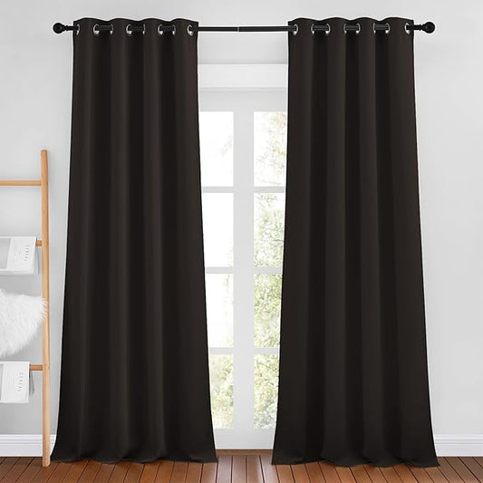 NICETOWN Toffee Brown Blackout Bedroom Curtains 96 inches Long, Grommet Thermal Insulated Room Darkening Window Treatments Sound Reducing for Living Room, W46 x L96, 2 Panels