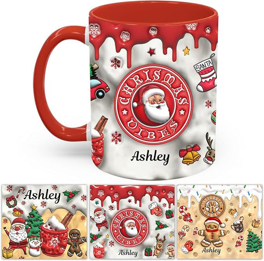 Personalized 3D Effect Christmas Mugs with Names, Santa Claus Coffee Mug, Custom Reindeer Accent Mug Christmas Gifts For Women Men Friends Family Gingerbread Man Mug 11 Oz