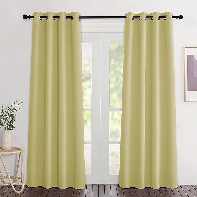 NICETOWN Paler Yellow Doorway Curtains 80 inches Long, Grommet Privacy Door Curtains Room Darkening Thermal Window Treatments for Bedroom/Living Room, 2 Panels, W46 x L80