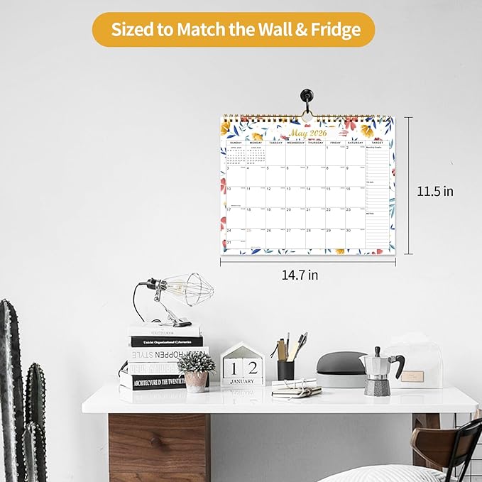 Calendar 2025-2027 22 Monthly Wall Calendar Runs from September 2025 until June 2027 Spiral Binding Hanging 11.5" x 14.7" Thick Paper with Julian Dates and Block for School Office（Flower）