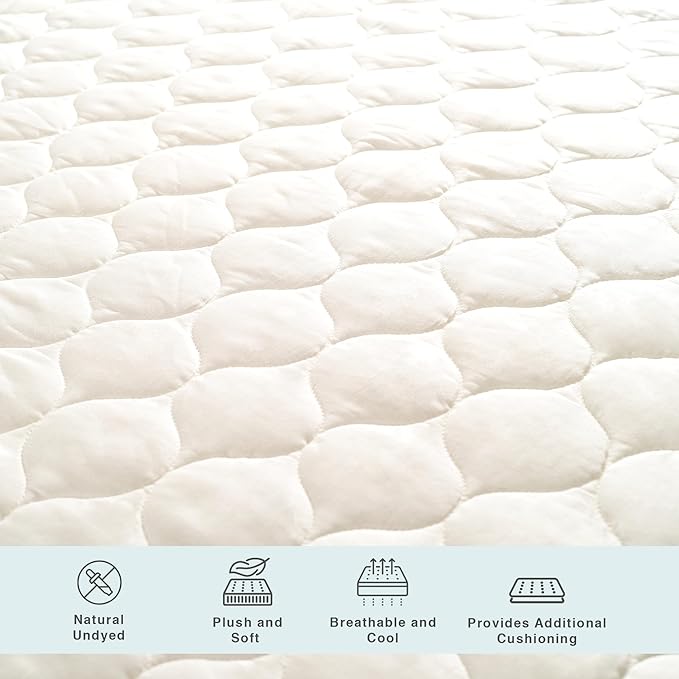 FABDREAMS Organic Quilted Mattress Protector Full Size | Mattress Pad| Mattress Cover| Naturally Breathable | Noiseless| Fits up to 17" Deep Pockets| Temperature Regulating | Ivory
