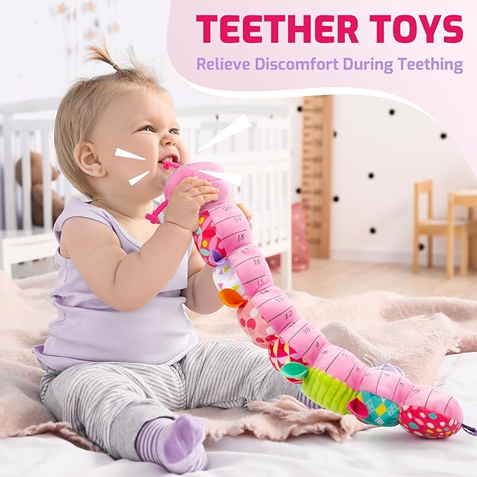 Sumobaby Infant Baby Musical Stuffed Animal Toys for 0-3-6-12 Months,Multi Sensory Toys with Crinkle and Rattles, Tummy Time Toys for Newborn Boys Girls, Caterpillar, Pink