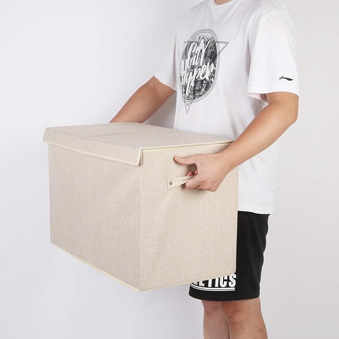 popoly Large Toy Box Chest Storage with Flip-Top Lid, Collapsible Kids Storage Boxes Container Bins for Toys, Playroom Organizers, 25"x13" x16"(Linen Beige)