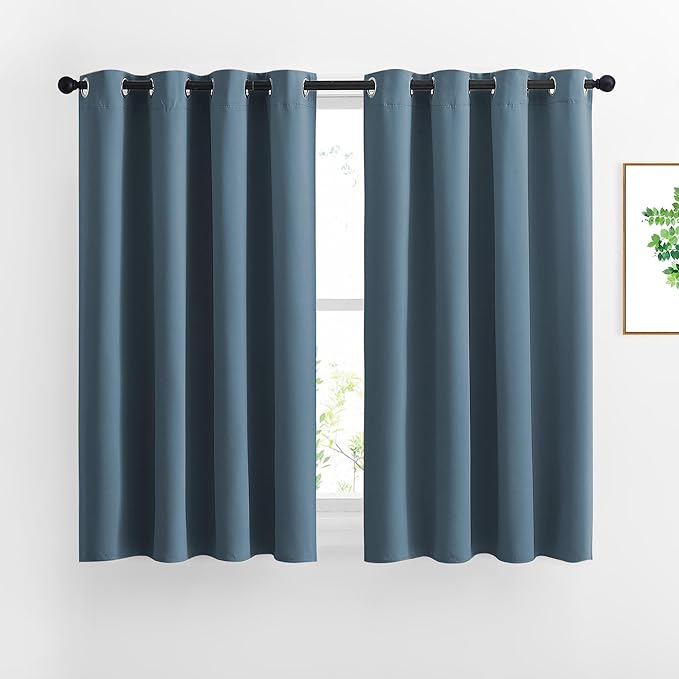 NICETOWN Window Curtains Blackout Drapes - Smoky Blue Energy Saving Blackout Draperies for Bedroom/Living Room (2 Panels, 52 inches Wide by 45 inches Long)