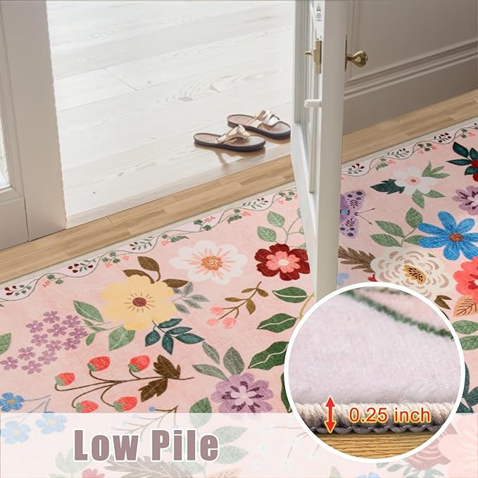 8x10 Area Rugs for Living Room: Floral Washable Rug Vintage Large Soft Boho Non-Slip Carpet Indoor Floor Stain Resistant Carpets for Bedroom Dining Room Farmhouse Nursery Home Office Beige
