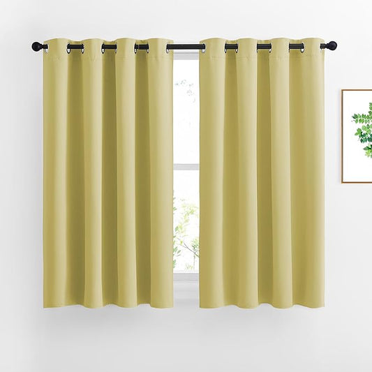 NICETOWN Paler Yellow Room Darkening Short Curtains for Bathroom - Triple Weave Grommet Thermal Insulated Window Treatment Light Blocking Drapes for Cafe/Home Office/Bedroom, W46 x L54, Set of 2