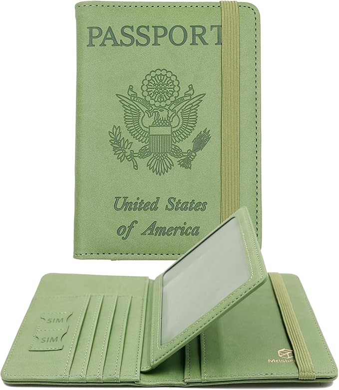 Melsbrinna RFID Passport Holder for Travel, Unisex Adults, Green, Faux Leather, Travel Wallet, RFID Protected